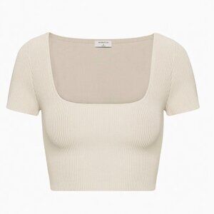 Women's Cream Ribbed Top Pearl Aritzia Babaton size M White Sculpt Knit Crop Top